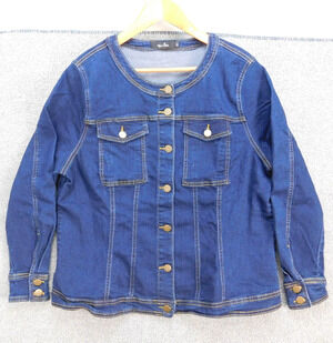 Agnes Orinda Women's 2X Casual Dark Blue Jean Jacket